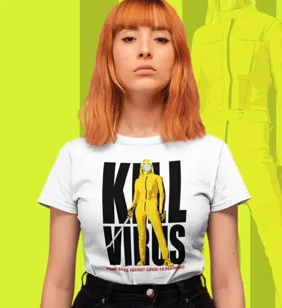 Kill Virus – Unisex Κοντομάνικο T-Shirt σε γυναίκα μοντέλο