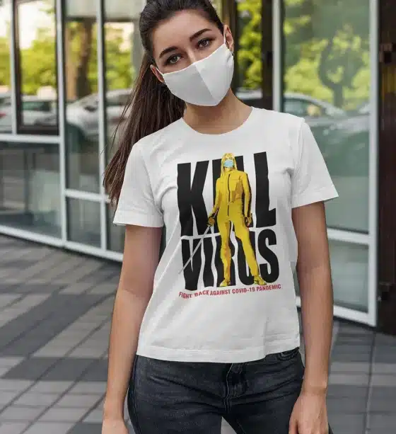 Kill Virus – Unisex Κοντομάνικο T-Shirt σε γυναίκα μοντέλο