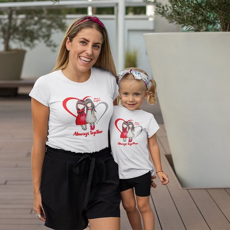 Retro mom and daughter always together (family matching t-shirts)