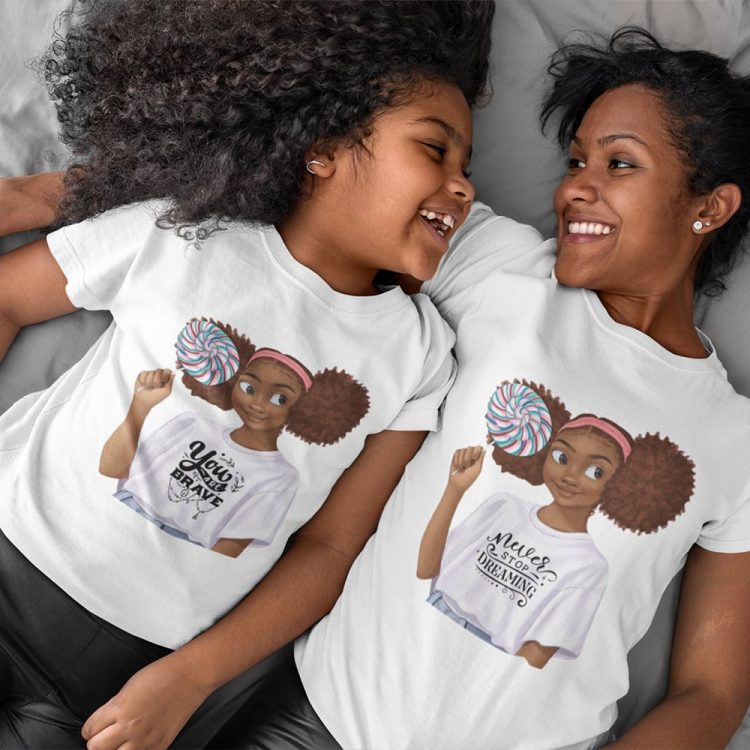 Optimistic and motivating t-shirts for mom and daughter