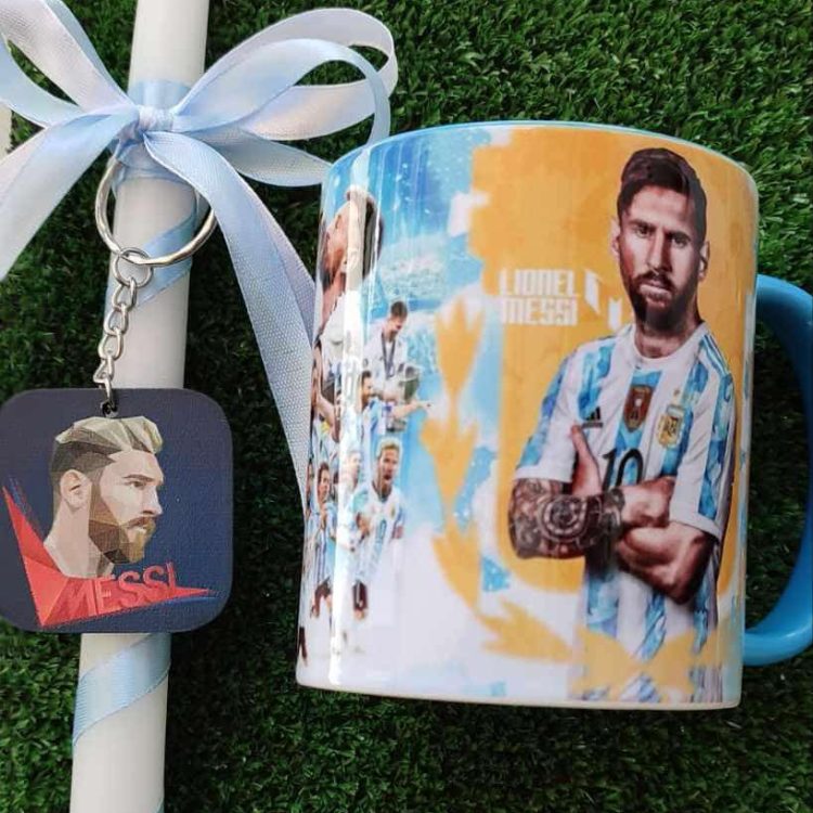 Πασχαλινές Λαμπάδες Messi / Mbappe με Ξύλινο Μπρελόκ και Κούπα