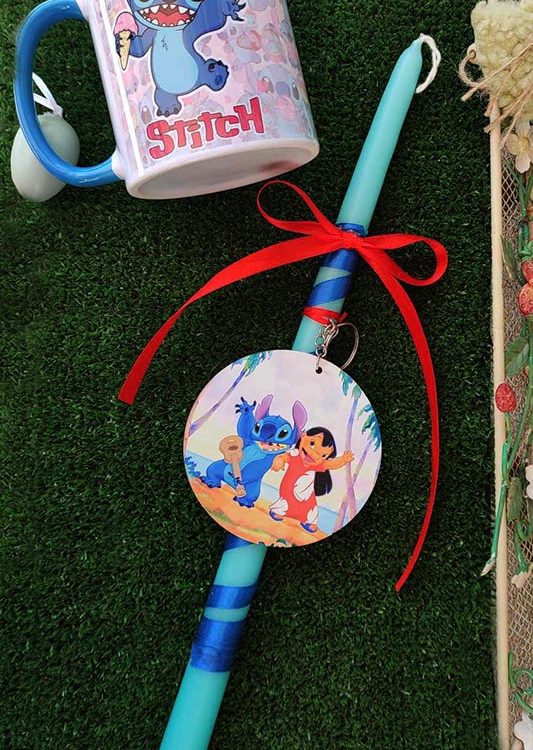 Πασχαλινή Λαμπάδα Stitch με Ξύλινο Μπρελόκ και Κούπα